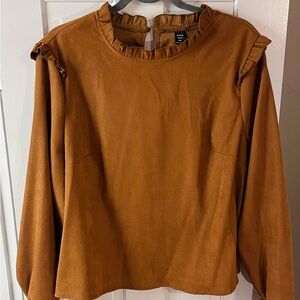 Women’s Ruffle-Trim Long Sleeve Top - Camel